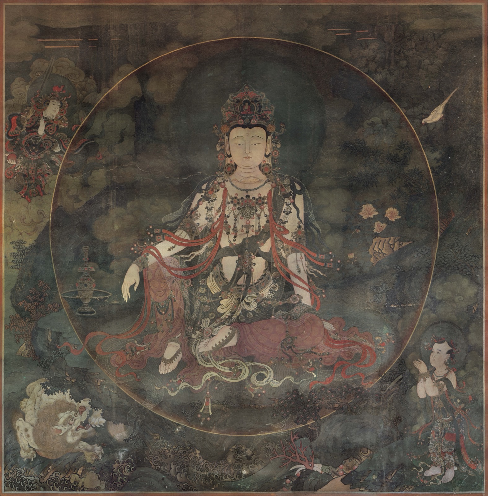 Water-Moon Avalokiteshvara seated in a moon halo in the Fahai Temple mural tradition — TK0745