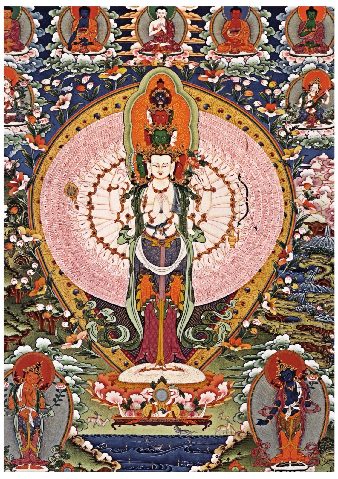 Thousand-Armed and Thousand-Eyed Avalokiteshvara with stacked heads and eye-marked hands — TK0402