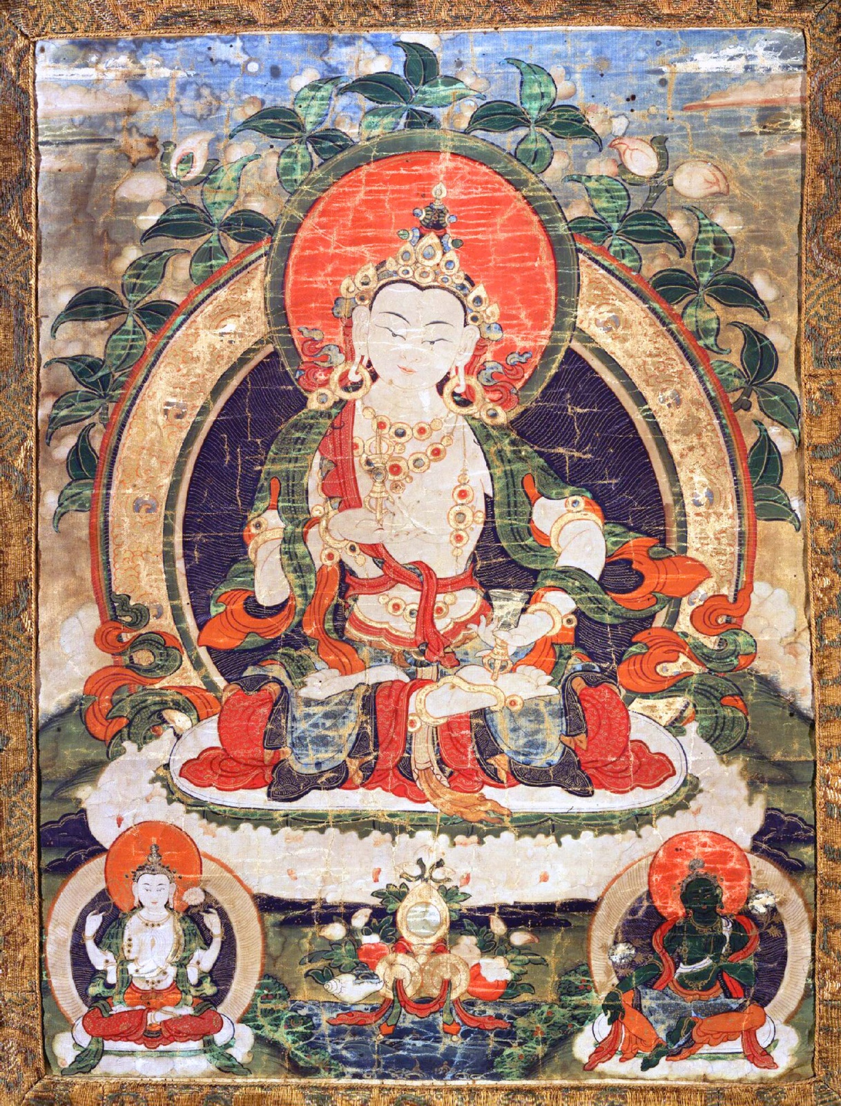 White Vajrasattva holding a vajra at the heart and a bell at the left hip — TK0589