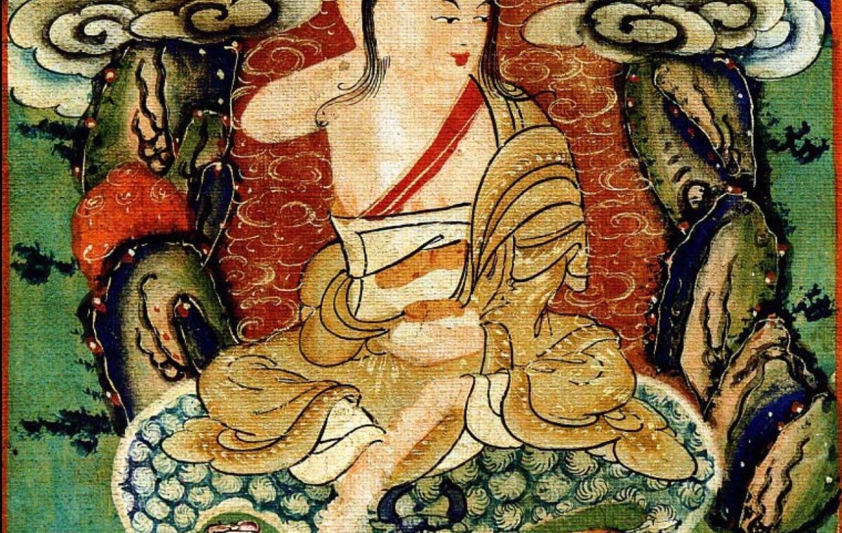 Milarepa Thangka: Singer’s Gesture and Yogi Symbols