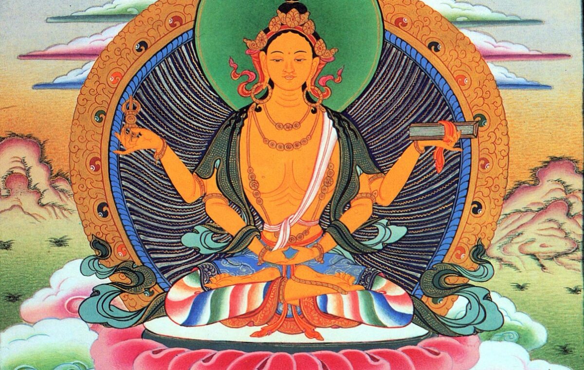Prajnaparamita Thangka: Book and Wisdom Symbols