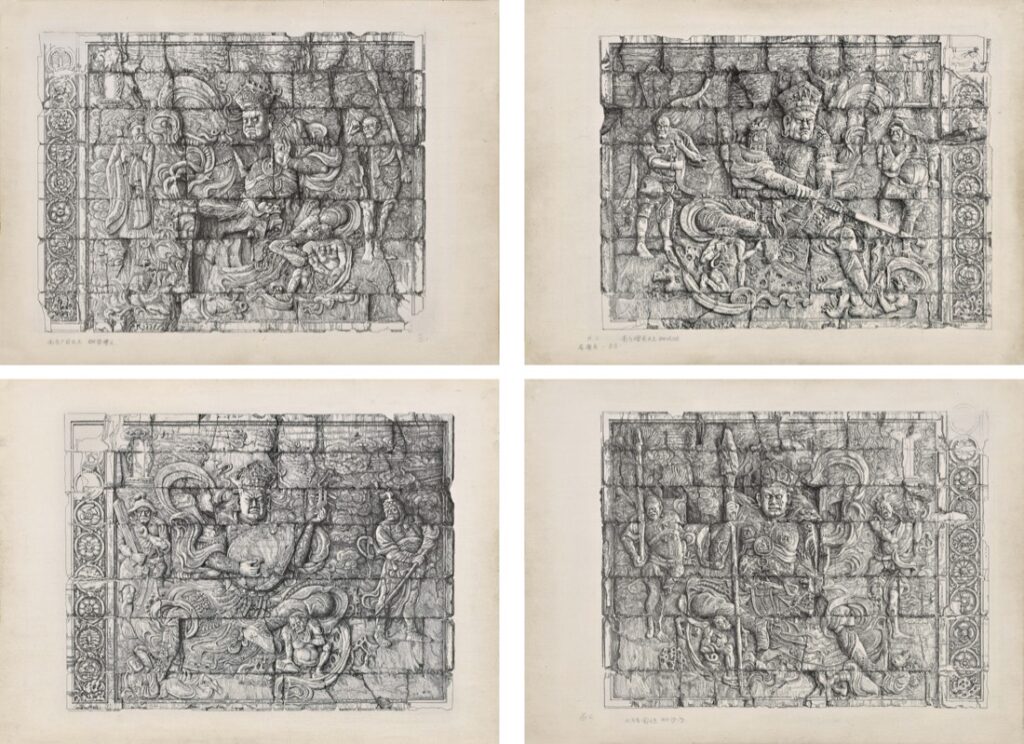 Four Heavenly Kings in Buddhist art, four guardian relief drawings — TK1210