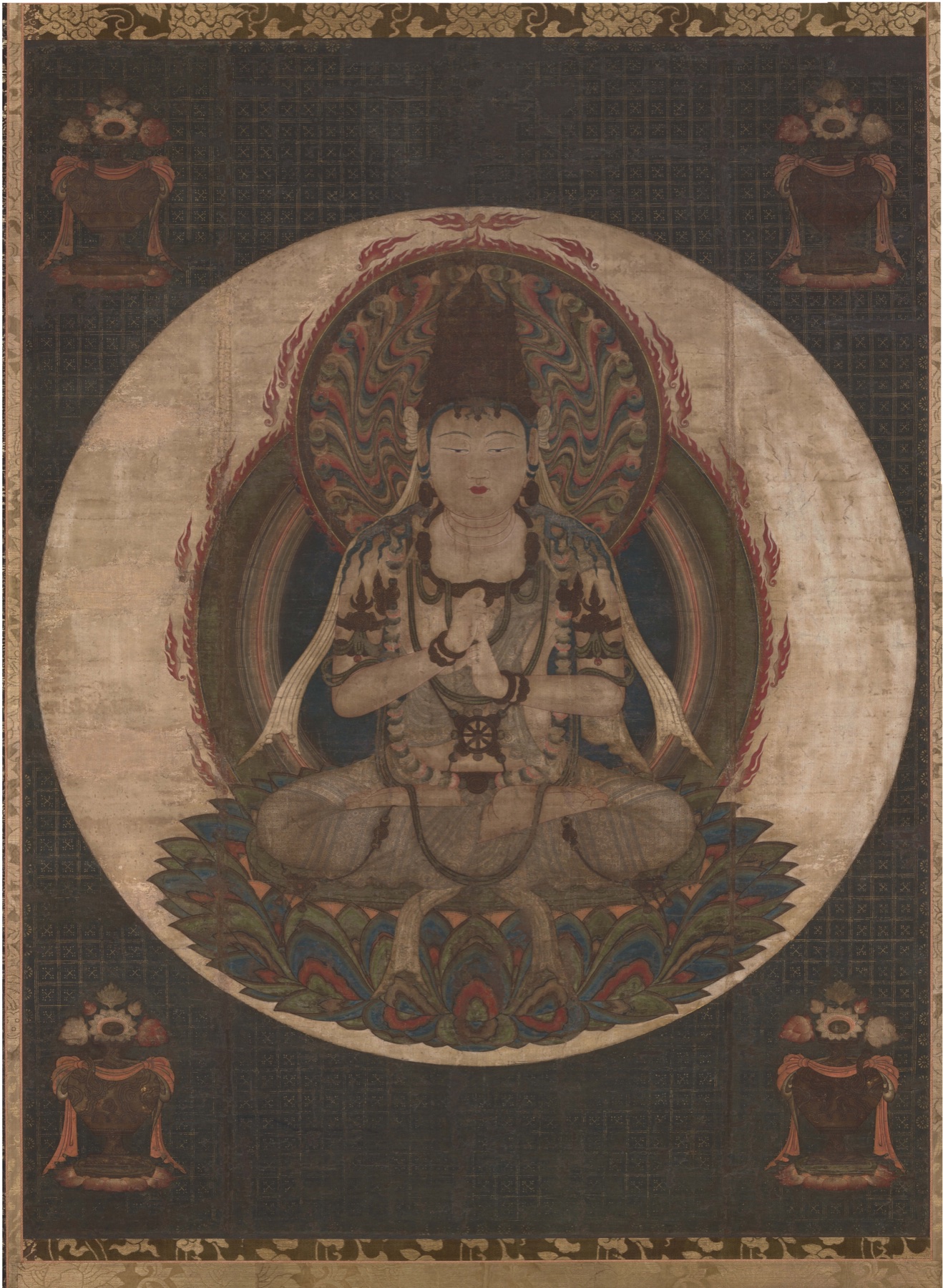 One-Syllable Golden Wheel deity with wisdom-fist mudra and circular mandorla, TK0666