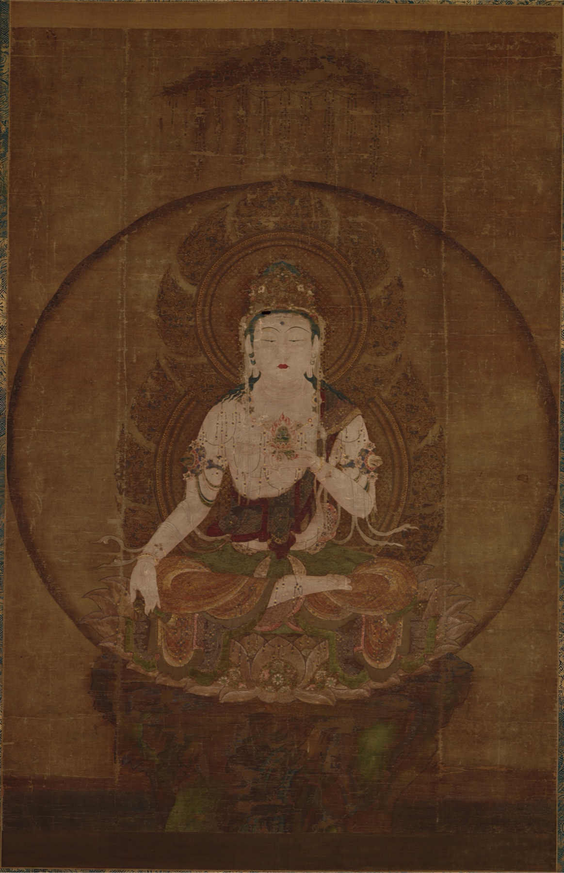 Akashagarbha (Kokuzo) seated on a lotus within a moon disc, holding a wish-granting jewel — TK0664